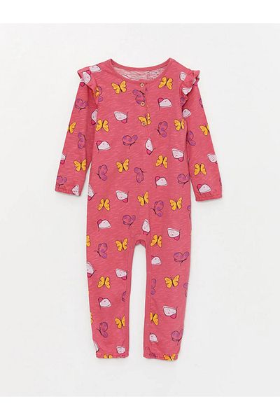LC Waikiki LcwBaby- Dark Pink Crew Neck PatternedBabyGirl Jumpsuit