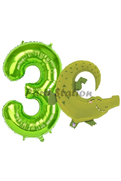 Parti Station مجموعة بالونات تمساح سفاري لعيد الميلاد لعمر 3 سنوات - رقم أخضر