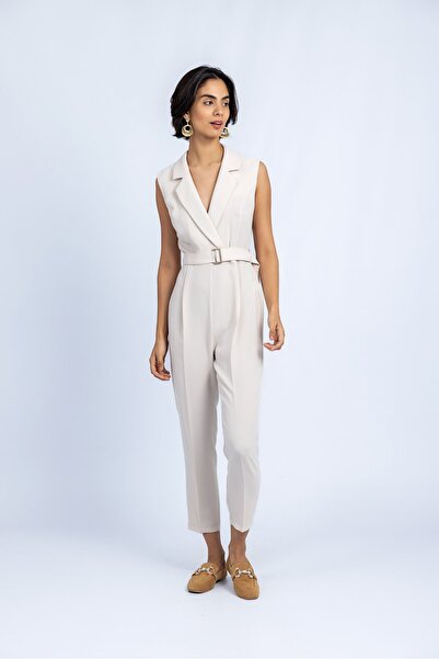 ELİSEV Kadın Ceket Yaka Kemer Detaylı Tulum