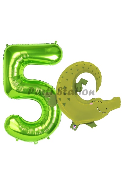 Parti Station Safari Timsah Balon 5 Yaş Doğum Günü Balon Set Safari Konsept T...