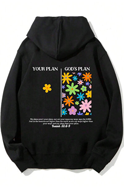 Benisengiydir Μαύρο Oversize γυναικείο φούτερ με κουκούλα - Τυπωμένο σχέδιο του Θεού