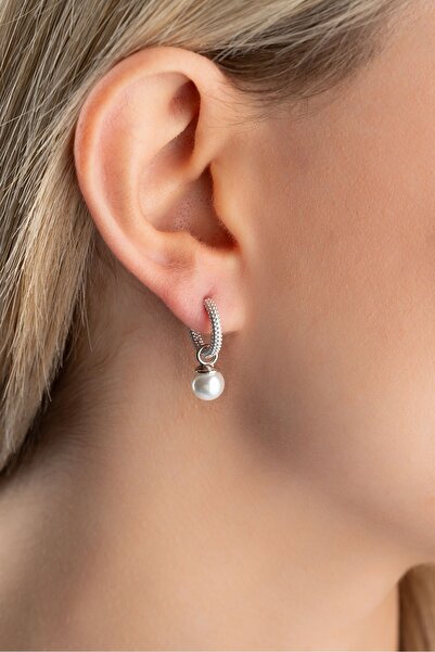 Nereze 925 Ayar Gümüş Rodyum Kaplama 10 mm Sallantılı İnci Küpe