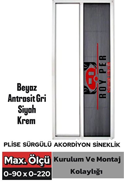 PLİSE SİNEKLİK Pileli Plise Sürgülü Akordiyon Katlanır Kapı Sinekliği (plasti...