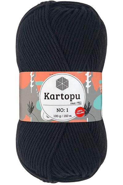 Kartopu No:1 Χειροποίητο νήμα πλεξίματος κατά του πιτσιλίσματος Μαύρο Κ940