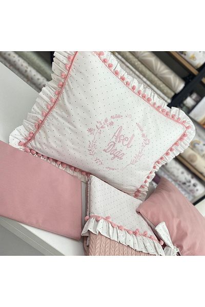GAYE EV TEKSTİLİ Copy - Ruffled 100% Cotton Name Embroidered Pillow Case