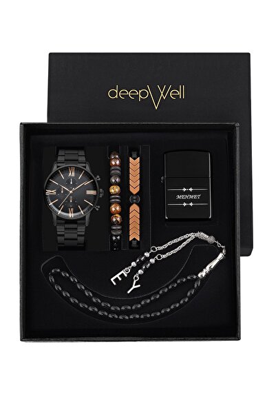 DEEPWELL Erkek Kol Saati Tespih Bileklik Ve Çakmak Seti RN11
