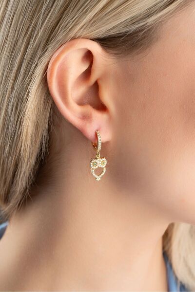 Nereze 925 Ayar Gümüş Gold Kaplama 10 mm Halka Sallantılı Baykuş Küpe