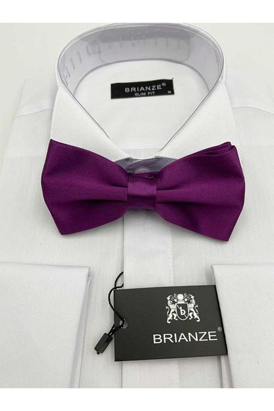 Brianze Purple Satin Bow Tie - Solid Color