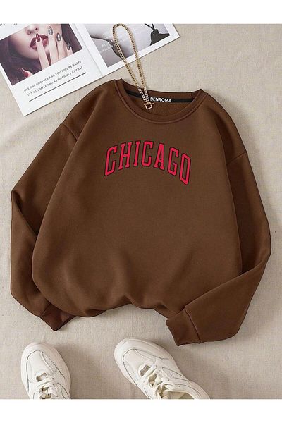 BENROMA УНИСЕКС суитшърт с голям размер - щампа CHICAGO, кръгло деколте