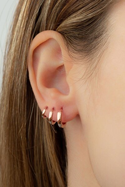 Silvano Jewelry 925 Ayar Rose Gümüş 3'lü Halka Set Küpe