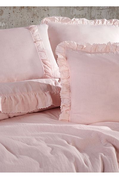 Dantela Allegra Muslin Duvet Cover Set - Frilly, Powder