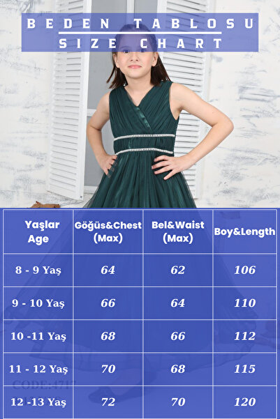 Asortix Kız Çocuk Tafta Kumaş Pul Palet Işlemeli Abiye Gece Mezuniyet Elbisesi