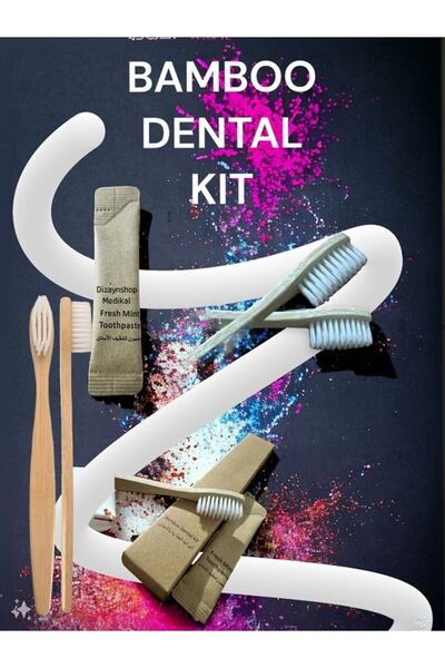 DİZAYNSHOP Doğal %100 Bambu Vegan Diş Fırçası +Mini Diş Macunu Krem Renk - Or...