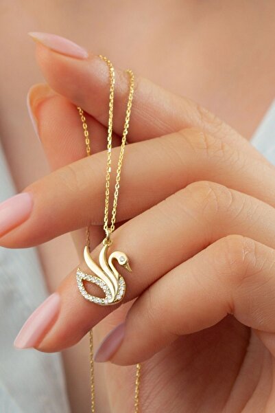 Silvano Jewelry 925 Ayar Gümüş Gold Kuğu Kolye