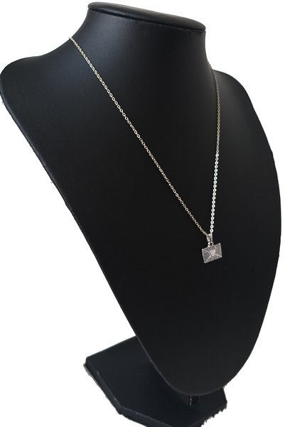 BİJUTERİ EVİ Envelope Figured White Heart Silver Color Necklace