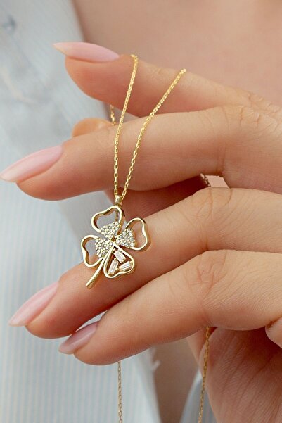 Silvano Jewelry 925 Ayar Gümüş Gold Yonca Kolye