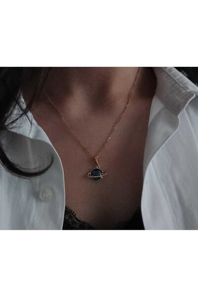 EZE Çelik Gezegen Yıldızlı Gold Renk Kadın Kolye