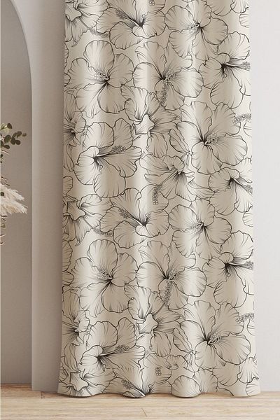 AYSHOME Ays Home Hibiscus Patterned Curtain - Ediniz Ebatina