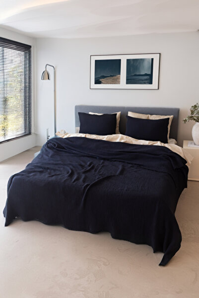 vivamaison Κάλυμμα κρεβατιού 4 στρώσεων από μουσελίνα, βαμβακερό μαύρο πικέ δ...