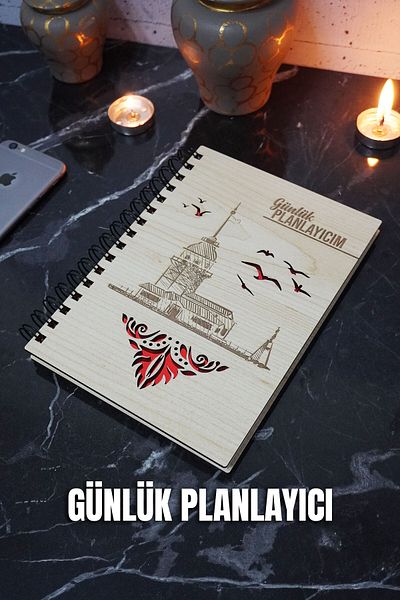 markcat Caiet de planuri pentru Turnul Fecioarei cu copertă din lemn - Agenda nedatată - Planificator zilnic A5