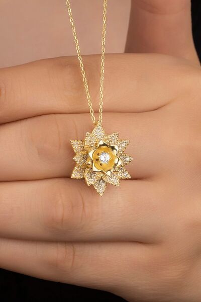 Silvano Jewelry 925 Ayar Gümüş Gold Lotus Çiçeği Kolye
