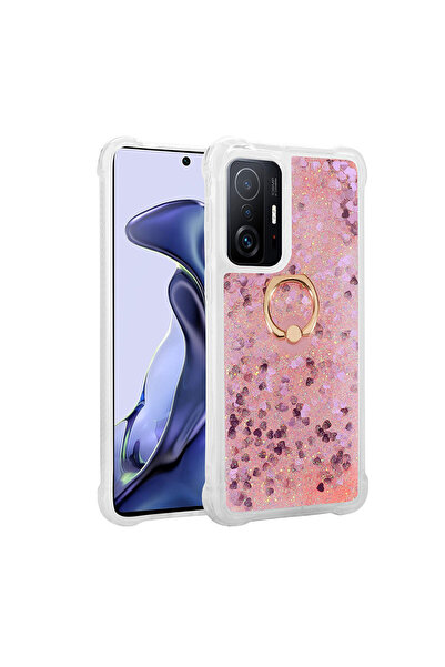 AQUA AKSESUAR Xiaomi Mi 11T Pro 5G Uyumlu Akışkan Simli Sıvılı Yüzüklü Parlay...