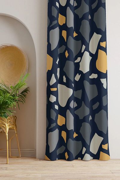 AYSHOME Dark Blue Stone Patterned Background CurTain - Pay Attention to Teen Room and Living Room Size