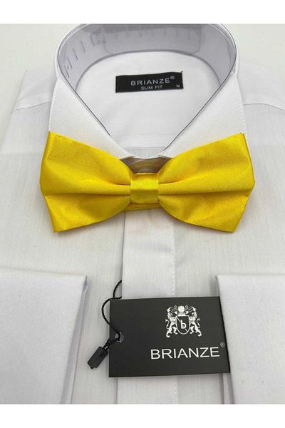 Brianze Yellow Satin Bow Tie - Solid Color