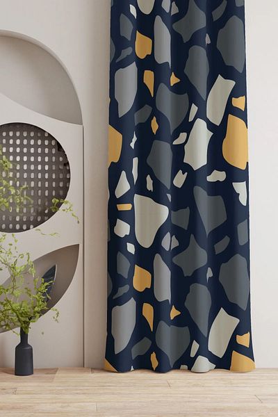 AYSHOME Dark Blue Stone Patterned Background CurTain - Pay Attention to Teen Room and Living Room Size