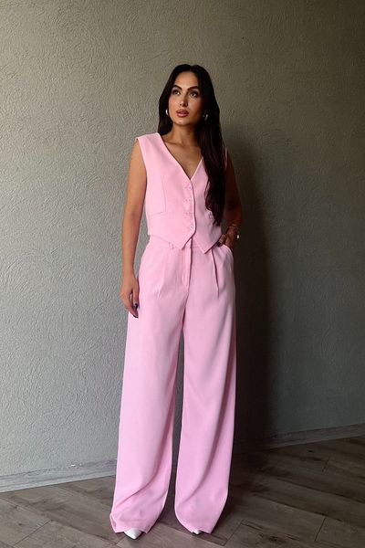 Seda Yalçın Atelier Pink Palazzo Trousers and Vest Set - Back Detail