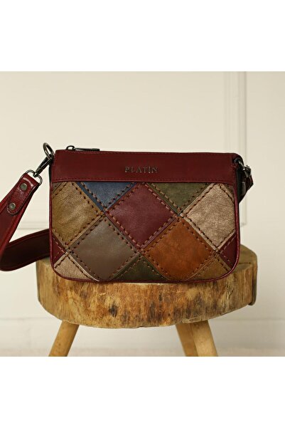Platin Claret Red Combination Women's Shoulder Bag