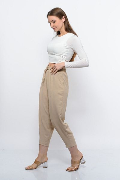 Sh Mağazacılık High Waist and Elastic Ankle Length Women's Summer Pants - Loose Cotton, Slouchy Fit