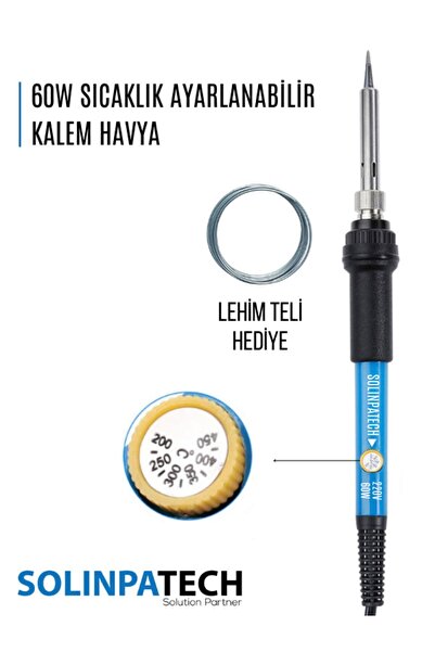SolinpaTech St-60 60w Sıcaklık Ayarlanabilir Seramik Rezistörlü Kalem Havya L...