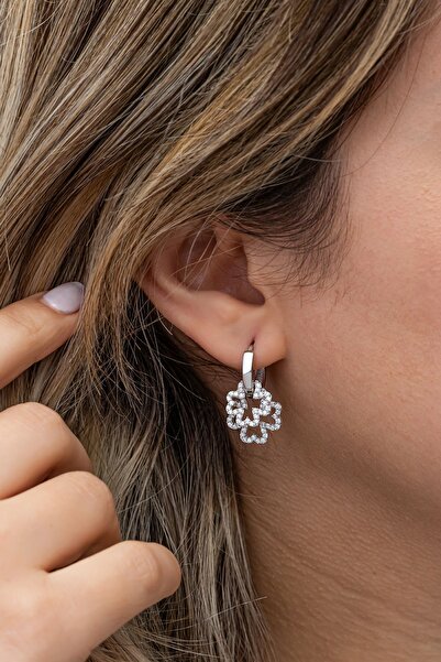 Nereze 925 Ayar Gümüş 15 mm Sallantılı Zirkon Taşlı Yonca Küpe