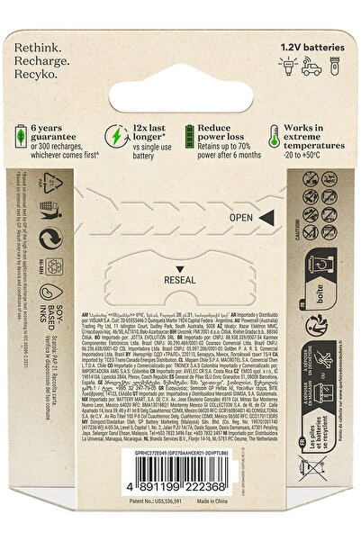 GP ReCyko 2700 AA Kalem Ni-Mh Şarjlı Pil, 1.2 Volt, 6'lı Kart