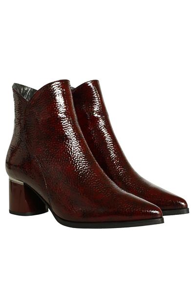 Platin Burgundy Print Women's Heeled Zipper Detailed Boots