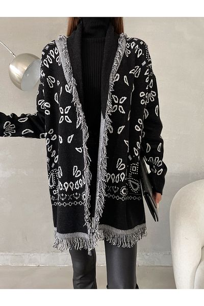 Elilook Cardigan de damă cu design cu ciucuri - Jacquard cu guler șal