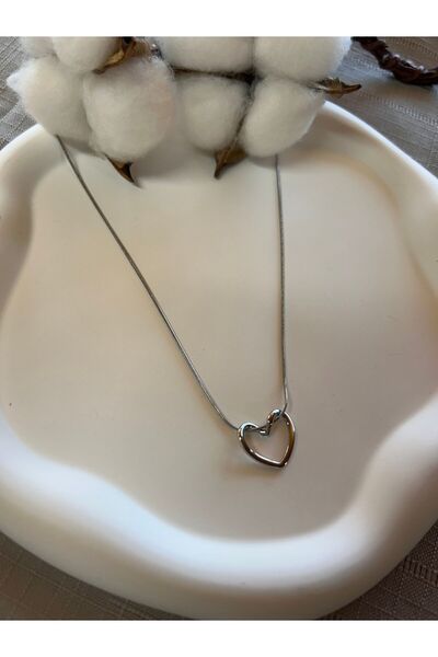 Aksesuar Gümüş İçi Boş Kalp Kolye