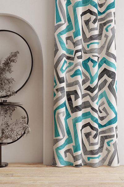 AYSHOME Ays Home - Turquoise Gray Geometric Background Curtain (please Pay Attention to Size)