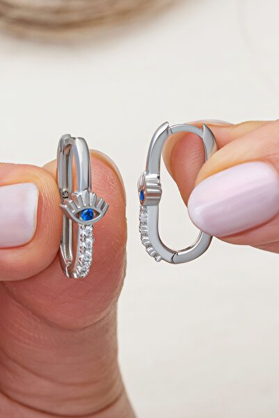 Nereze 925 Ayar Gümüş Rodyum Kaplama Göz U Model Küpe