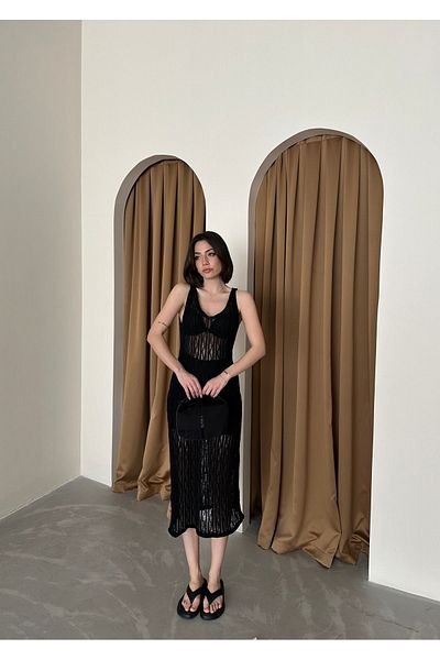 Elilook Rochie de dama din tricotaje ajurate de vara - cu bretele