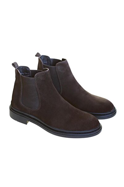 Platin Süet Kahve Deri Erkek Bot