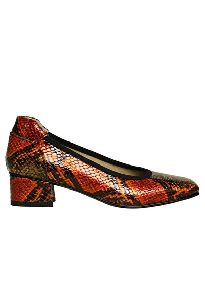 Platin Multi Orange Pyton Print Leather Women's Heeled Shoes