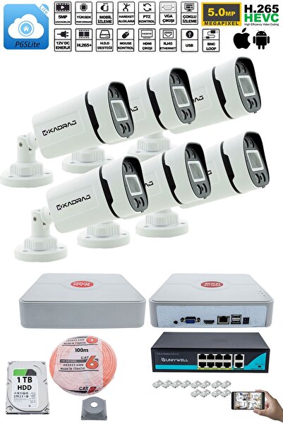 Kadraj 6'lı Güvenlik IP Kamera Seti - 4MP Dış Mekan Kamera, 3.6mm Lens, H.265, PoE, Warm IR Gece Görüşü, 9