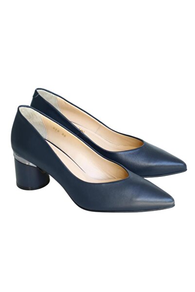 Platin Navy Blue Leather Women's Low Heel Shoes