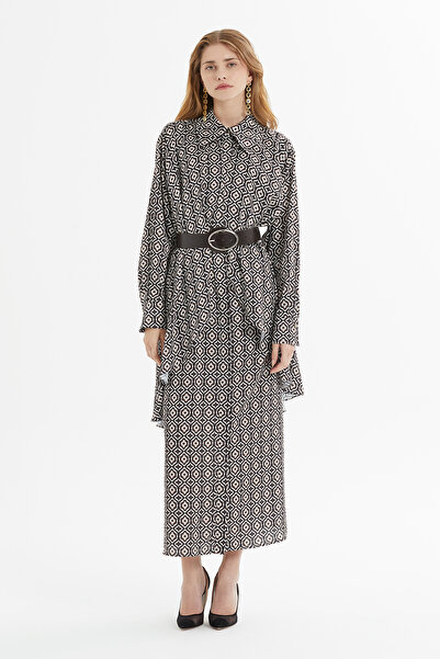 kı.we Aller Parçalı Desenli Uzun Kahverengi Elbise