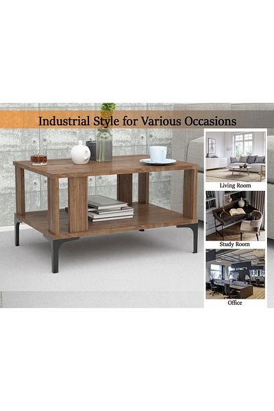 Mahmayi Modern Coffee Table w/ Storage Shelf - Durable & Stylish for Home or Office, Truffle Oak