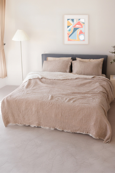 vivamaison 4 Layer Muslin Cotton Double Sided Bedspread - Double, Brown, 220x240 Cm