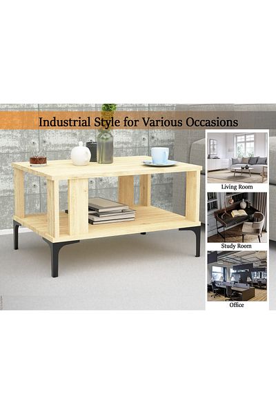 Mahmayi Modern Coffee Table with Storage Shelf - Durable Natural Davos Oak for Any Room