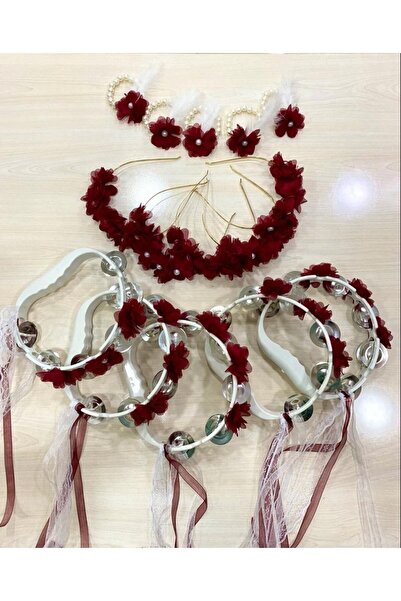 Düğmeci Ahmet Bordo Kına Seti Kına Tacı Süslü Tef Süslü Nedime Bilekliği(5'li Takım ) – Magnet, Hediyelik, Süs Ak